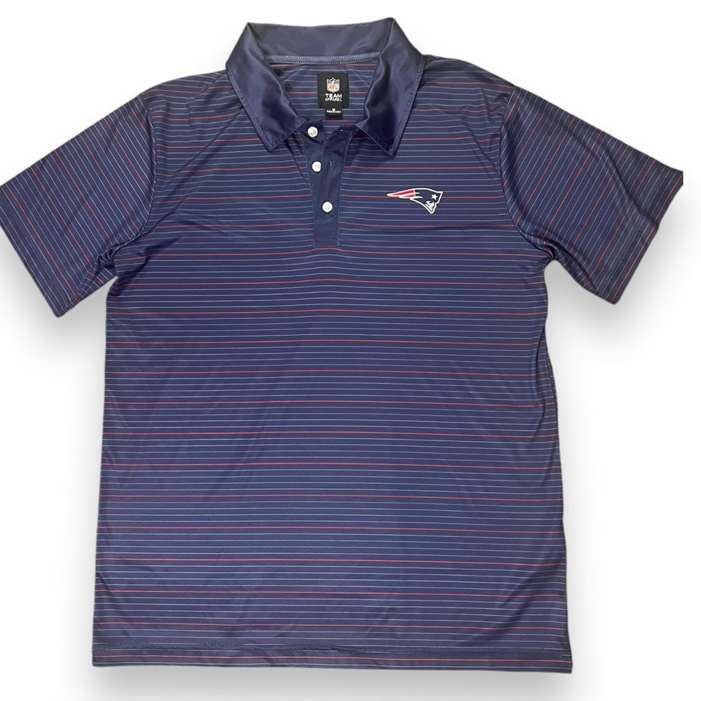 NFL Team Apparel New England Patriots Polo Navy Blue Striped Short Sleeves Sz M